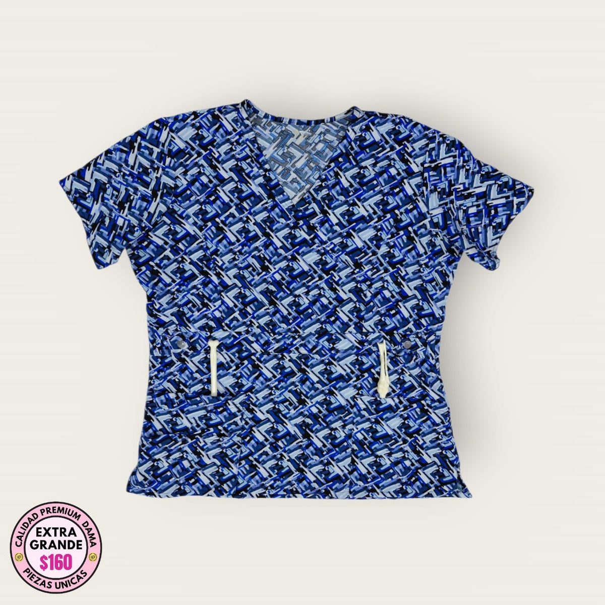 Filipina médica premium estampado geométrico azul (chemise) | XL