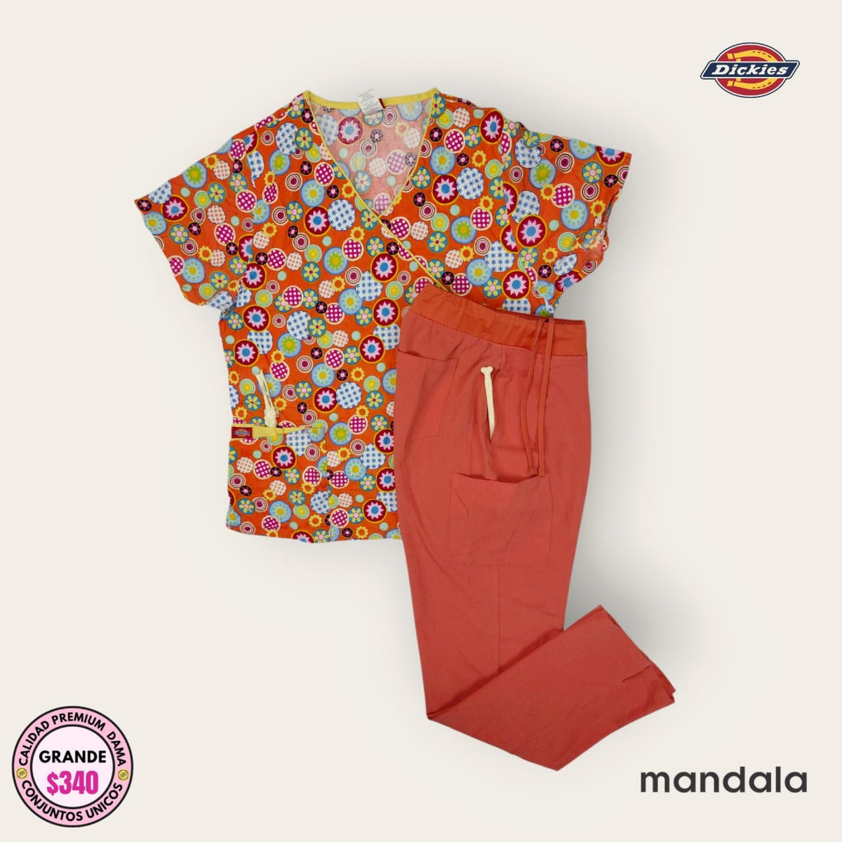 Conjunto médico Dickies floral con pantalón terracota Mandala | Dama L