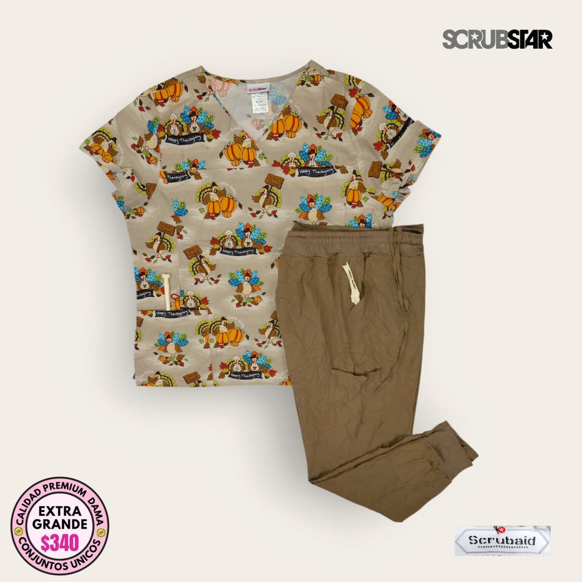 Conjunto médico Scrubstar estampado animales con pantalón caqui | Dama XL