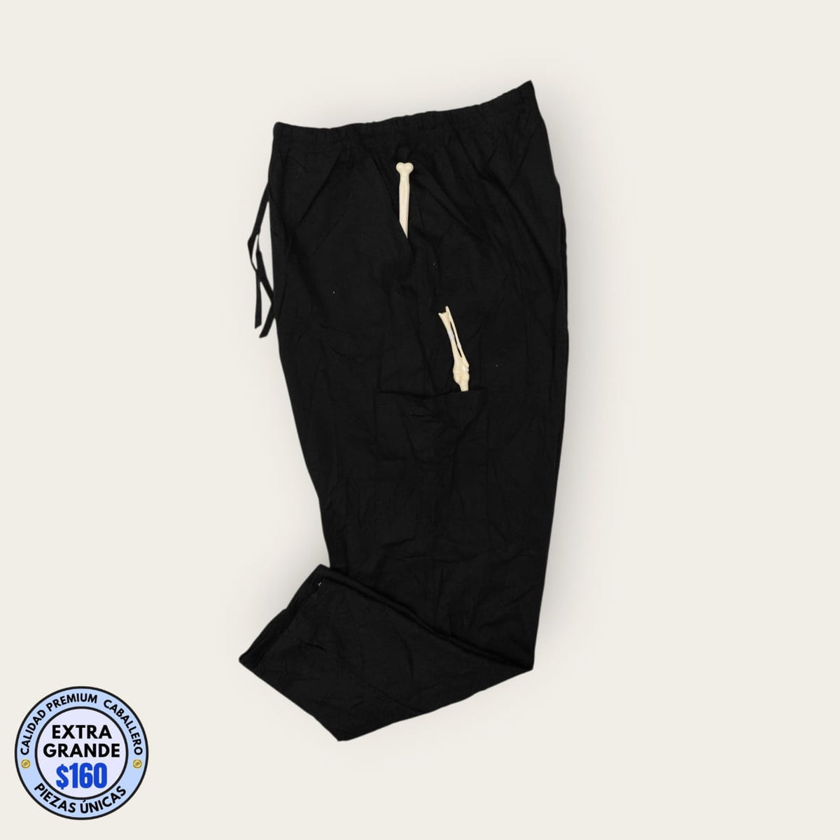 Pantalón médico negro con cordón, talla extragrande para caballero, línea Premium de Uniformes MID.