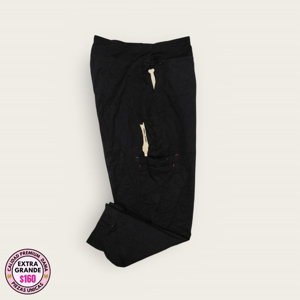 Pantalón médico premium negro con detalle rosa | Dama XL