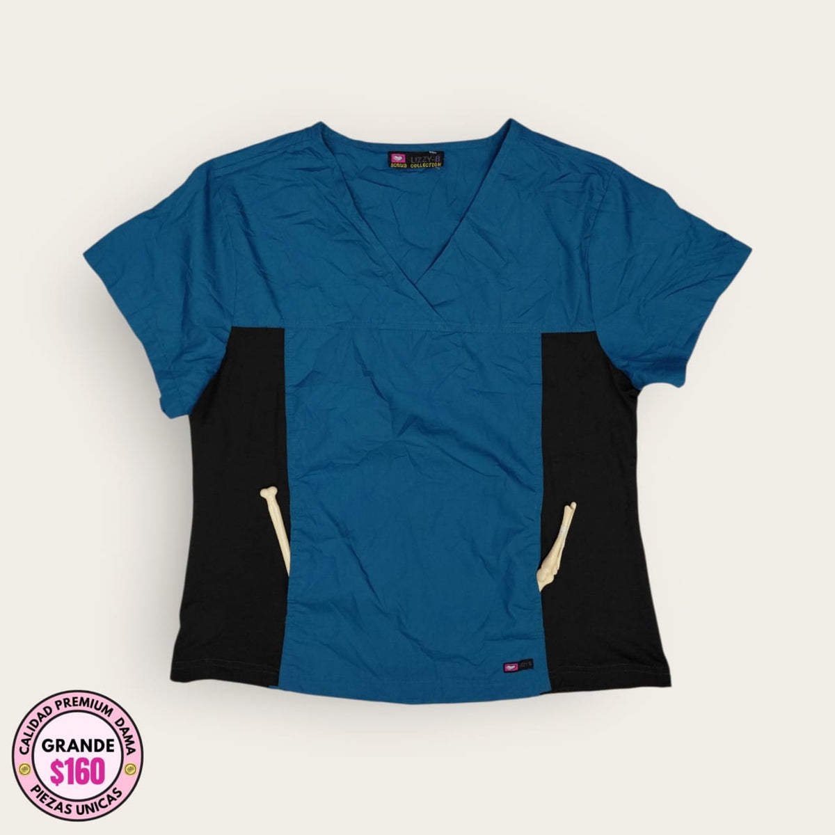 Filipina médica premium color azul petróleo y negro para dama talla L