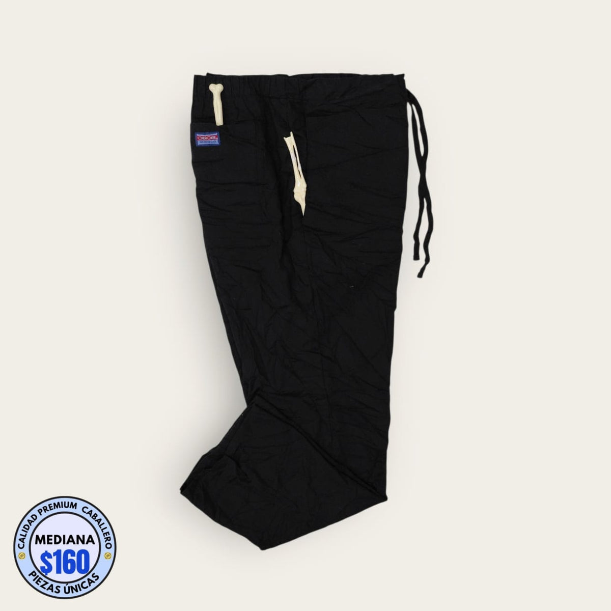 Pantalón médico Cherokee Workwear negro, talla mediana para caballero, línea Premium de Uniformes MID.