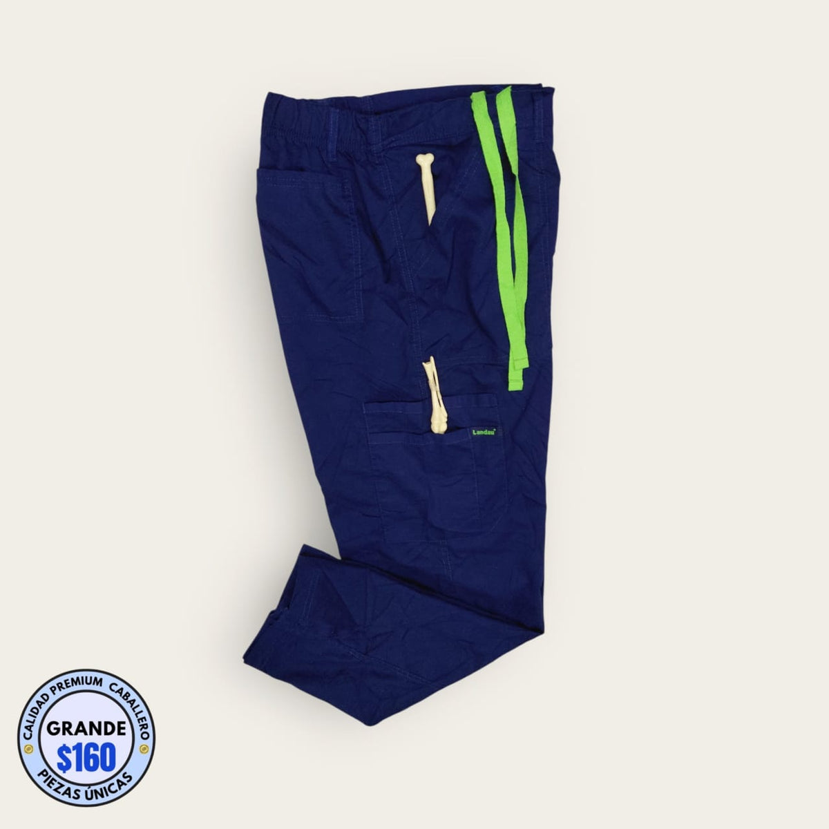 Pantalón médico azul marino cargo con acentos verdes | Caballero L