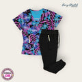 Conjunto médico premium color multicolor y negro para dama talla S