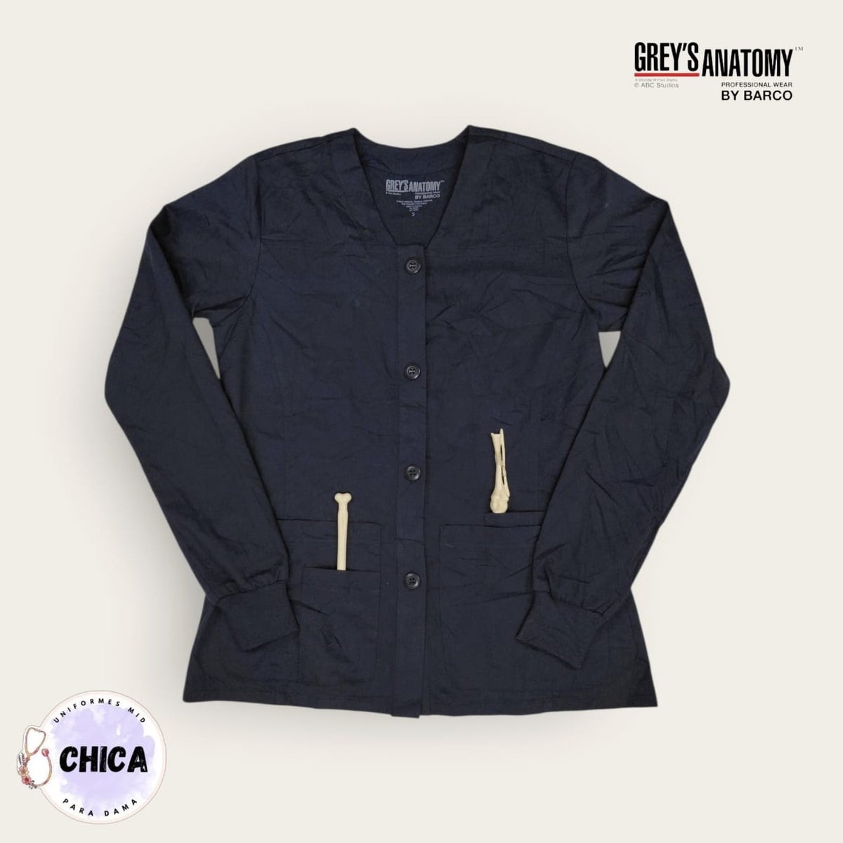 Chaqueta médica Grey's Anatomy gris grafito de manga larga | Dama S