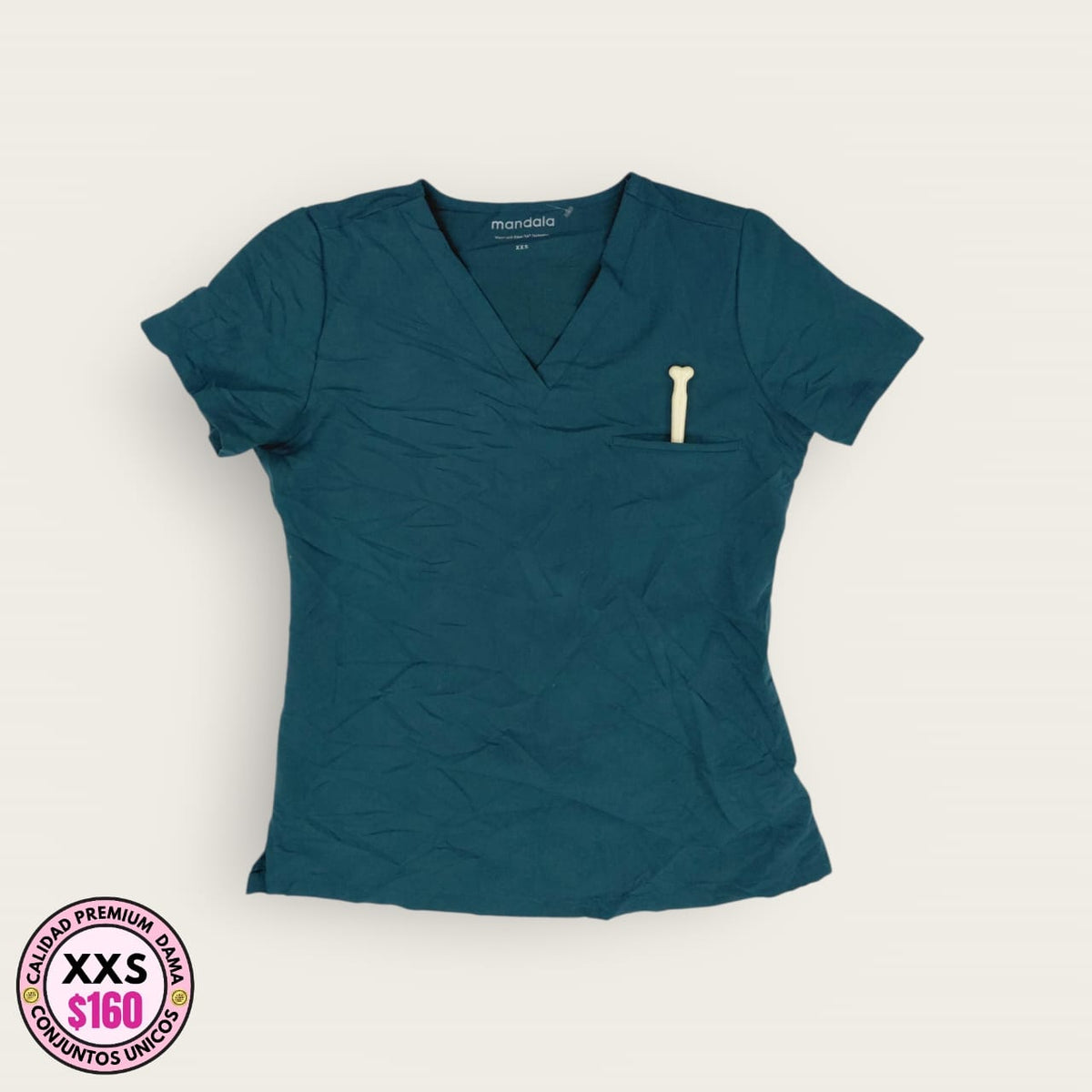 Filipina médica verde petróleo para dama talla XXS premium