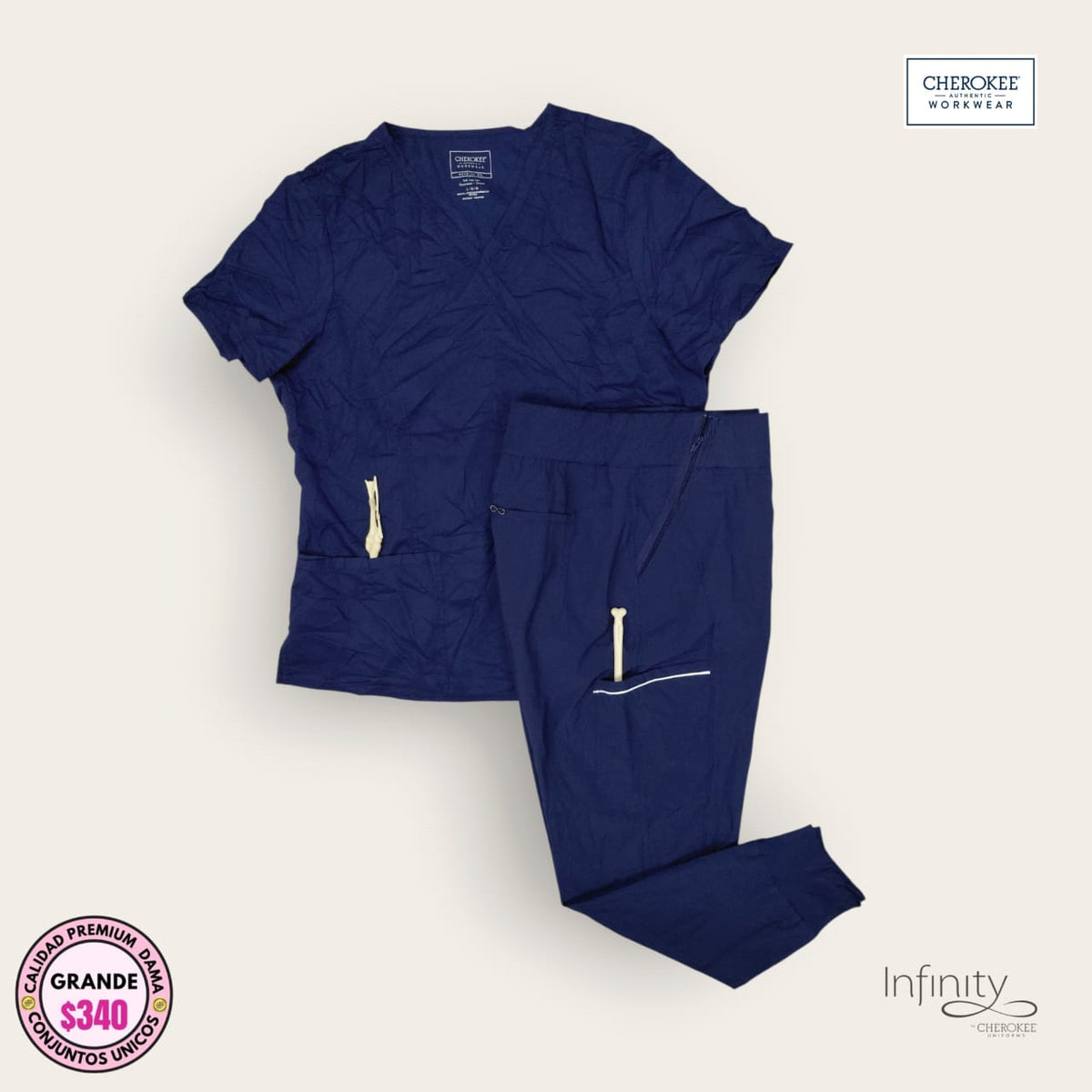 Conjunto médico premium Cherokee Infinity color azul marino para dama talla L