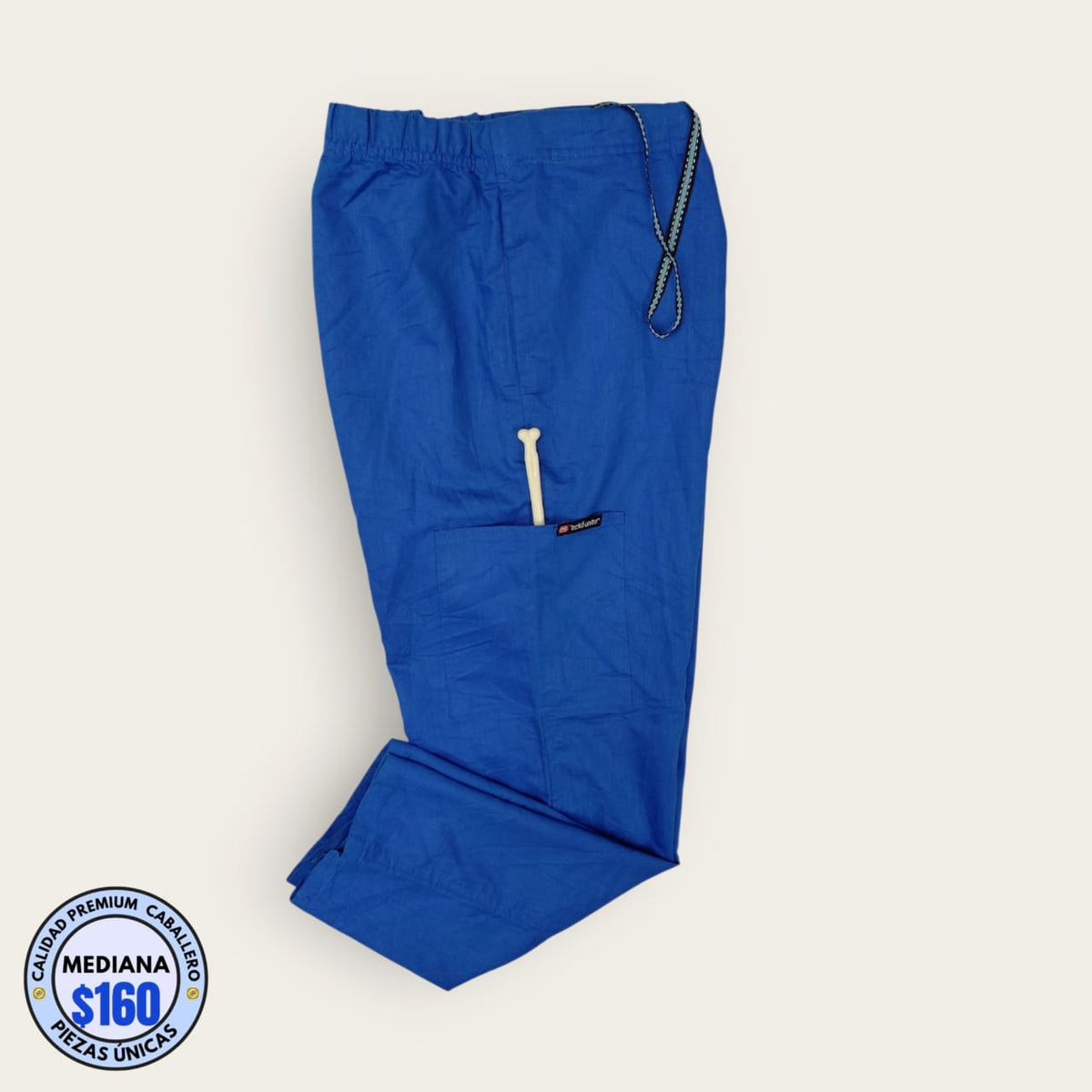 Pantalón médico Koi azul rey con cordón, talla mediana para caballero, línea Premium de Uniformes MID.
