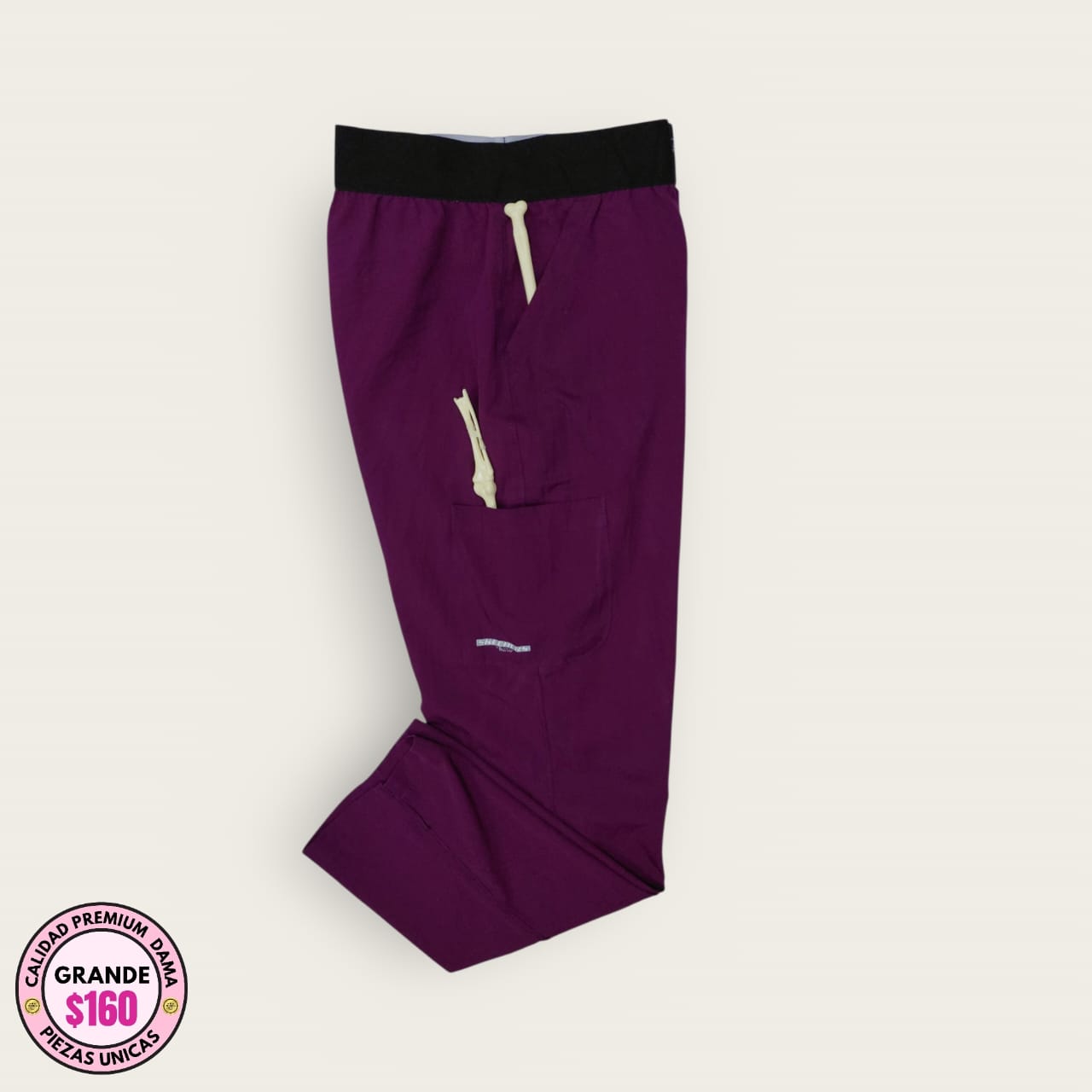 Pantalón médico premium vino con cintura negra | Dama L
