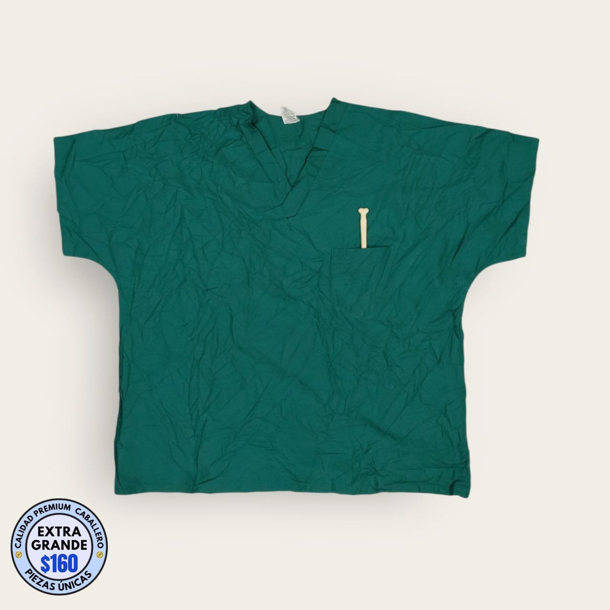 Filipina médica verde botella cuello V, talla extragrande para caballero, línea Premium de Uniformes MID.