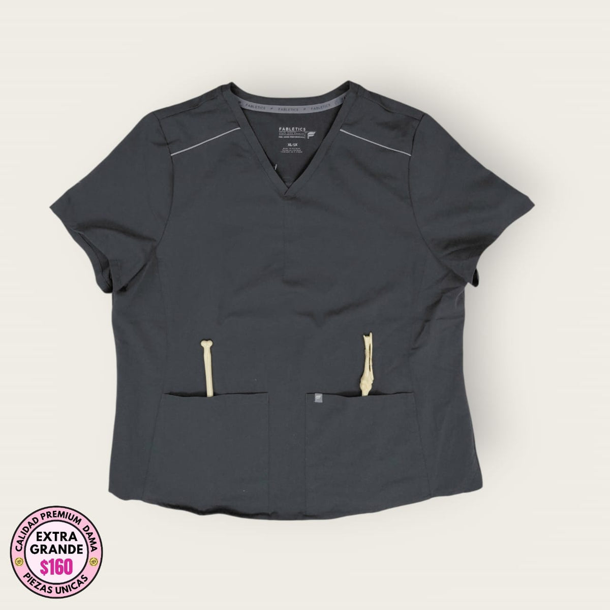 Filipina médica premium gris Oxford con vivos blancos (chemise) | XL