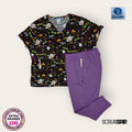 Conjunto médico Scrubstar estampado multicolor con pantalón lavanda | Dama XL