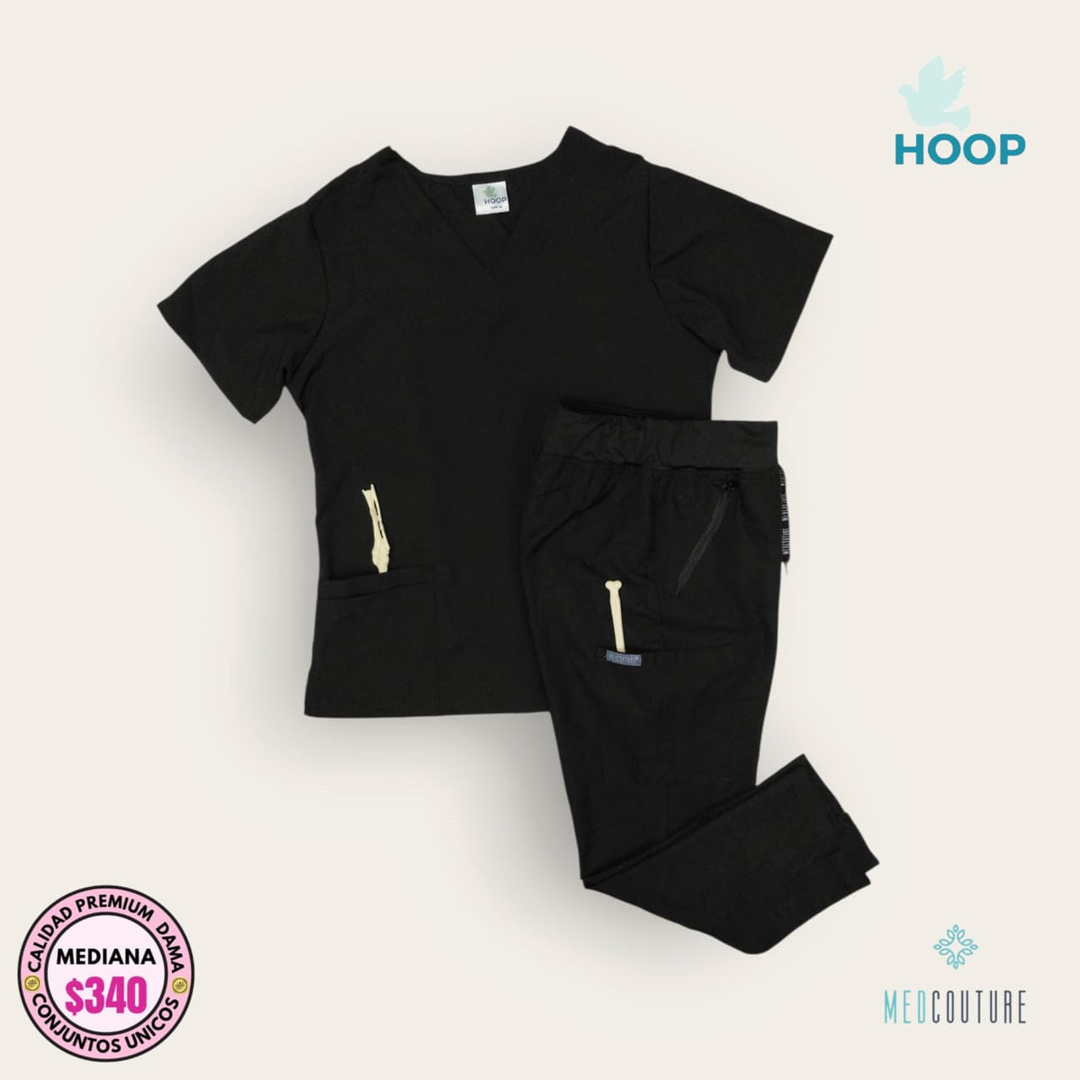 Conjunto médico negro con pantalón Med Couture para dama talla M