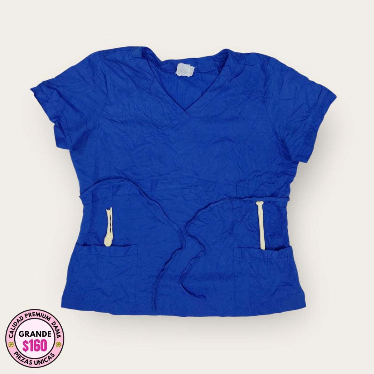 Filipina médica premium azul rey cuello V, talla grande para dama, disponible en Uniformes MID.