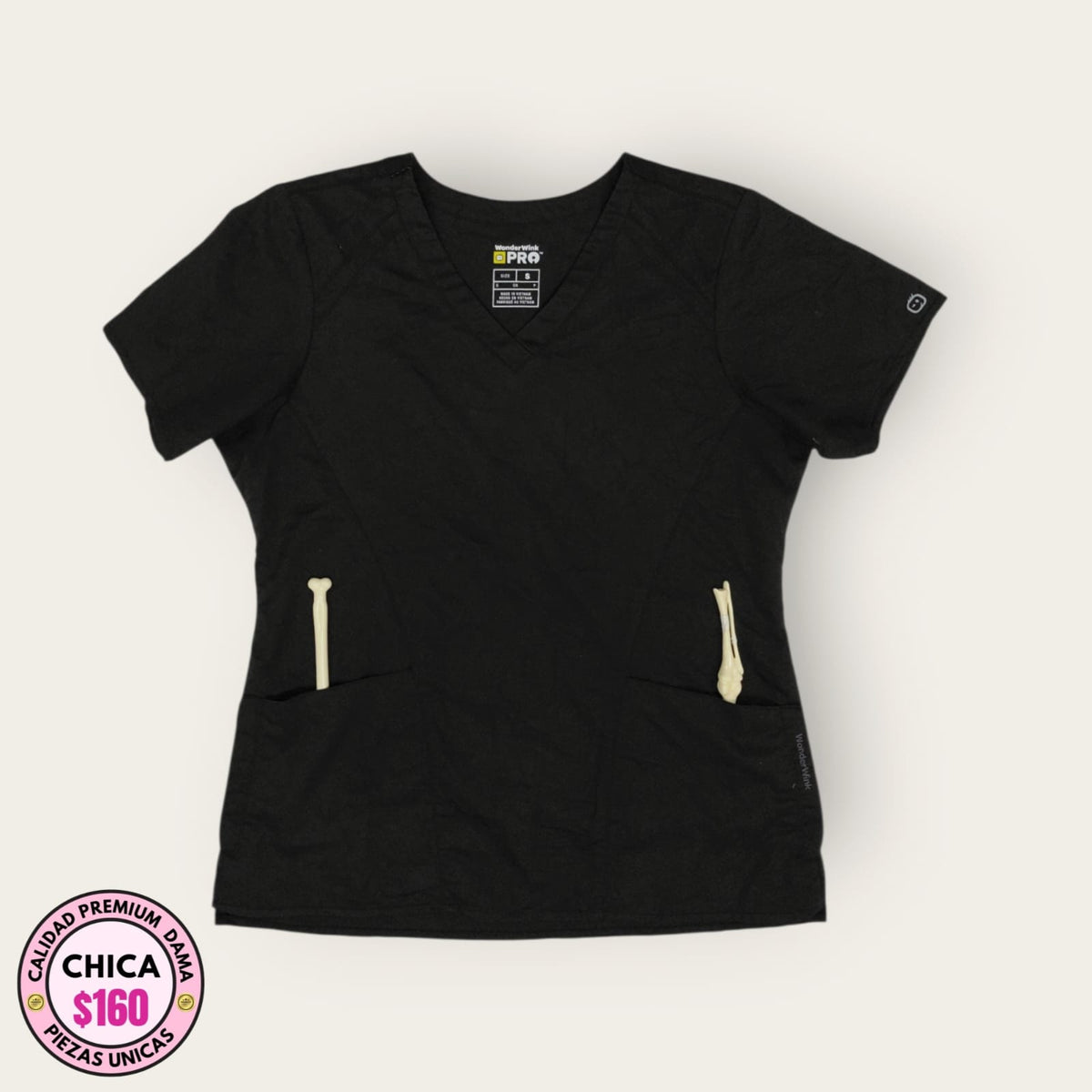 Filipina médica WonderWink Pro negra, talla chica para dama, disponible en Uniformes MID.