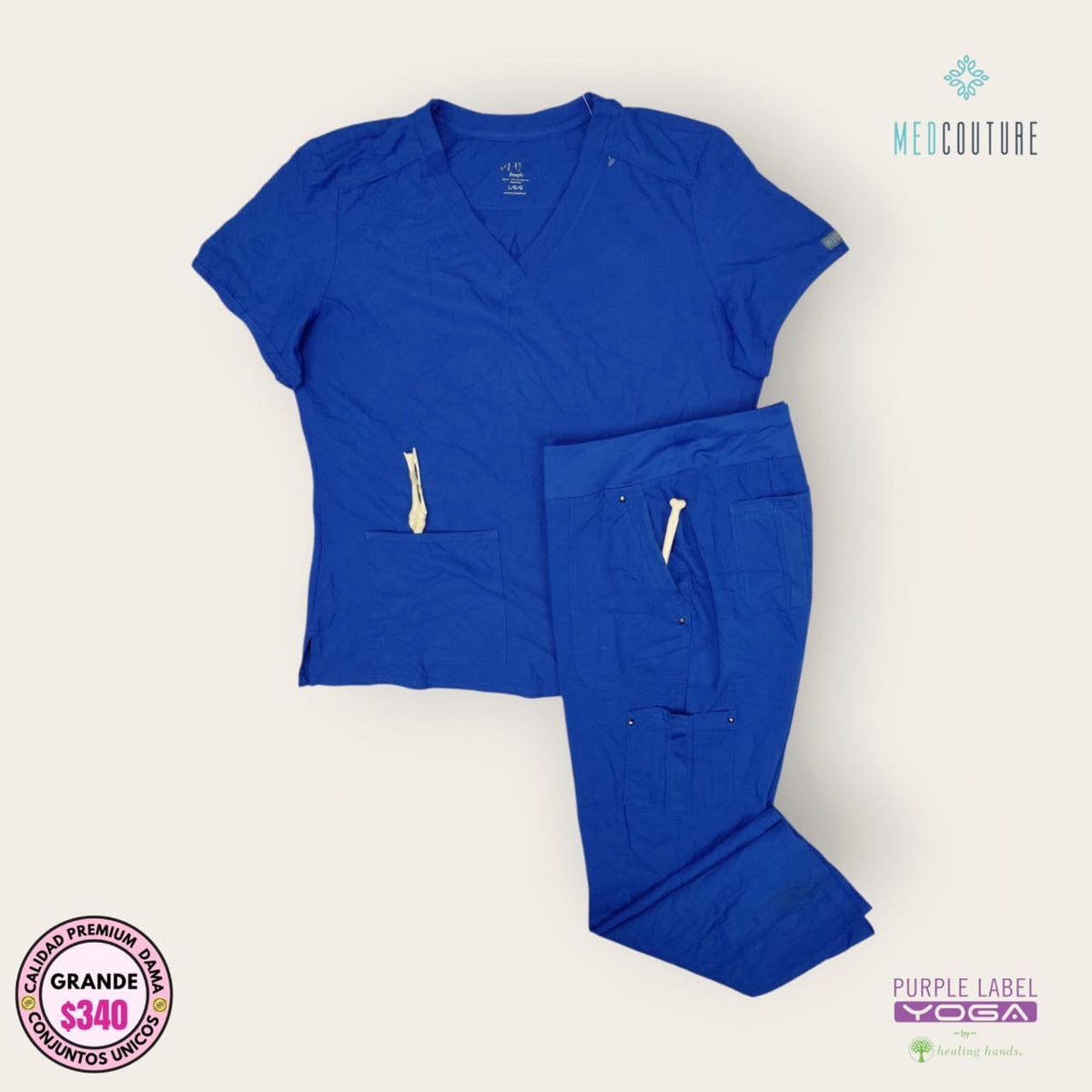 Conjunto médico premium MedCouture color azul rey para dama talla L