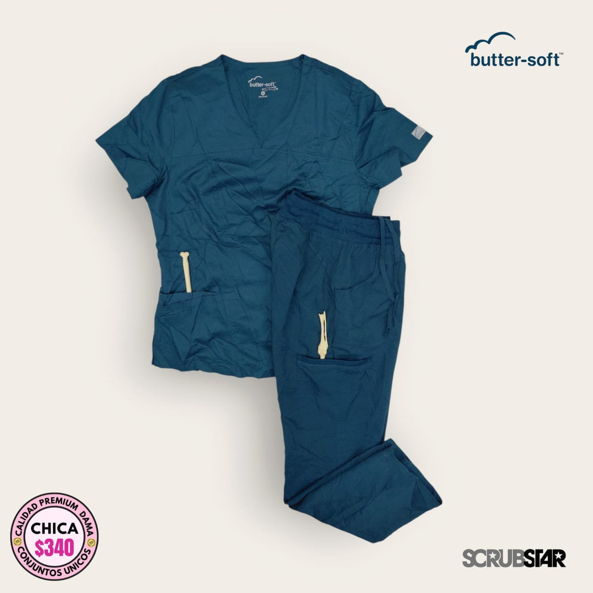 Conjunto médico Butter-Soft y Scrubstar azul petróleo, talla chica para dama, disponible en Uniformes MID.