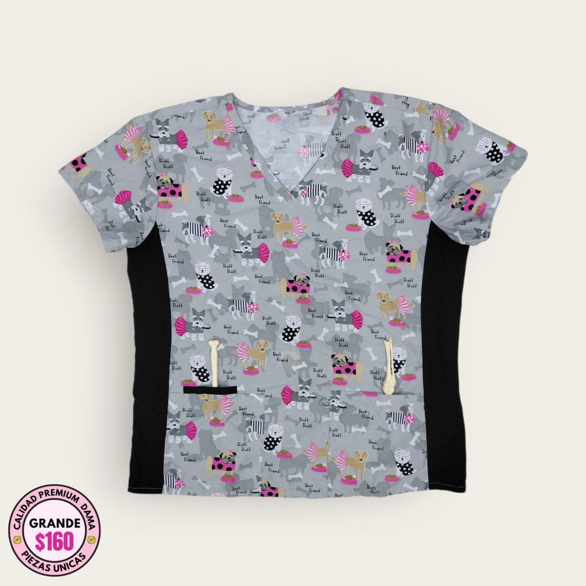 Filipina médica premium Uniformes MID color gris y rosa para dama talla L