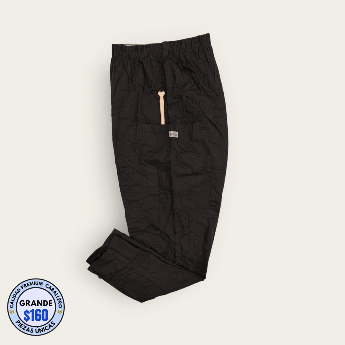 Pantalón médico negro de pretina elástica, talla grande para caballero, línea Premium de Uniformes MID.