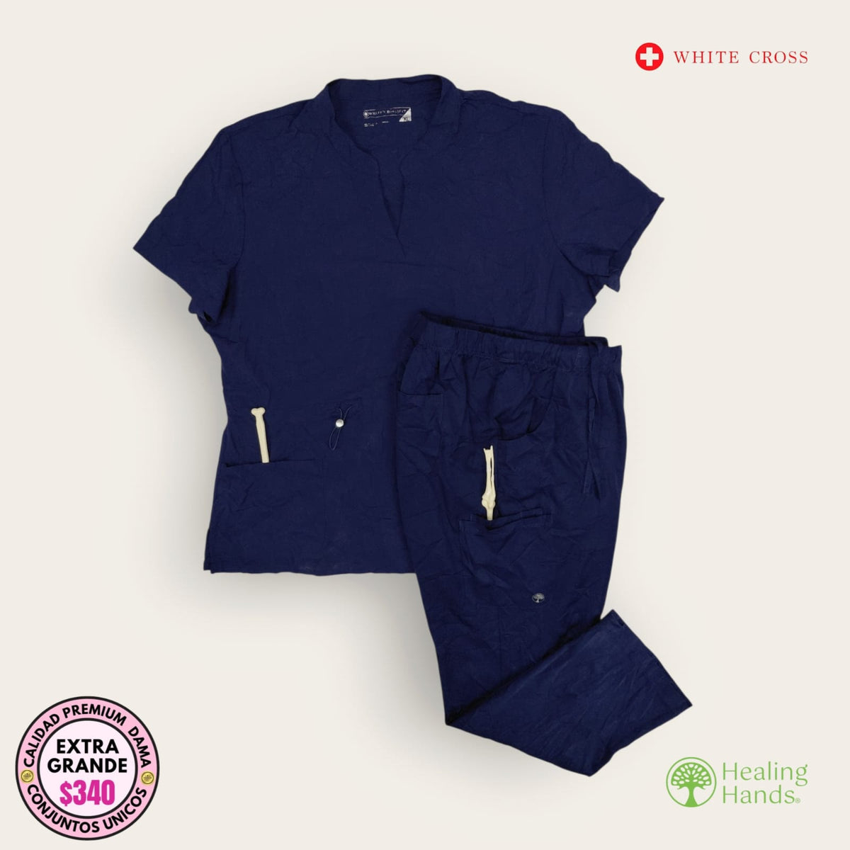 Conjunto médico White Cross y Healing Hands azul, talla extragrande para dama, disponible en Uniformes MID.